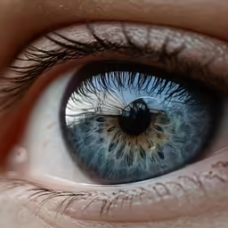 close up image of the blue eye of an adult person
