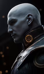 an animation image of a futuristic man with big bald head