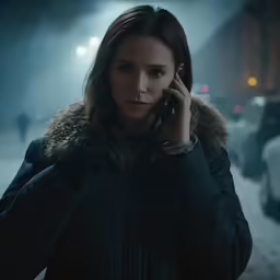 a girl in cold weather gear on her cell phone