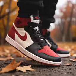 a close up of a pair of shoes in the leaves