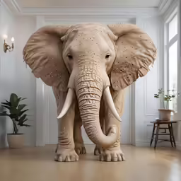 an elephant standing on a hard wood floor