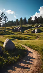 some large rocks sitting in the middle of a field