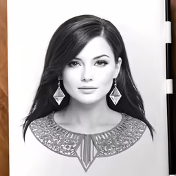 a woman with earrings on and white paper