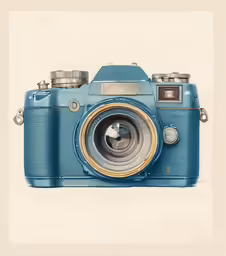 an old camera with three lens and a white background