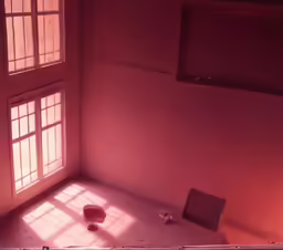 the window sill has a small box on the floor
