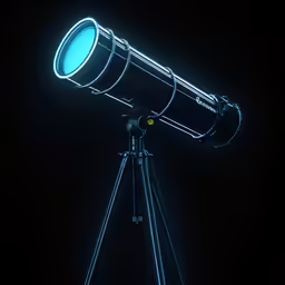 a telescope is lit up against a black background