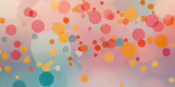 abstract painting depicting multiple colors of dots, blue red and yellow