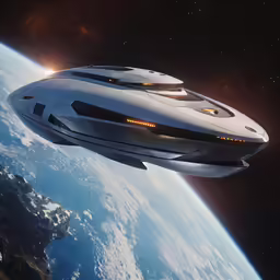 the flying white ship is above the earth