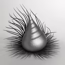 an artistic photo of a metallic sculpture with spikes