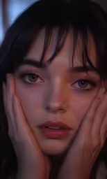 a woman with her face slightly covered by light