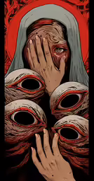 a graphic of a woman holding her hands up to her face