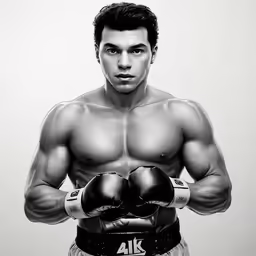 a male boxer with a black and white background