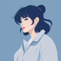 a cartoon girl with dark hair is staring at the sky