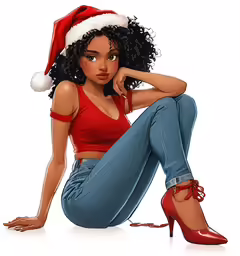 a painting of a woman wearing christmas hats