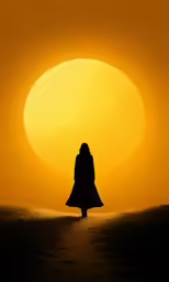 a woman standing at the sunset looking into a distance