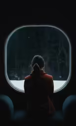 the girl is looking out of the window