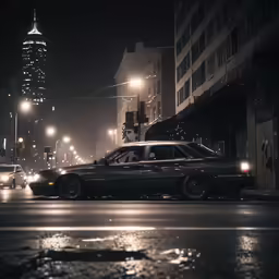 night scene of two black cars stopped in traffic