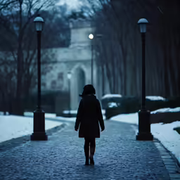 woman walking down the street in the cold