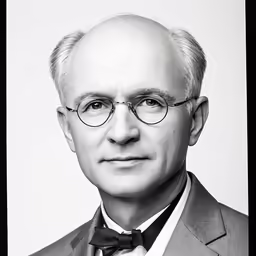 a black and white photo of a man wearing glasses