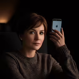 a woman holding an iphone in her left hand
