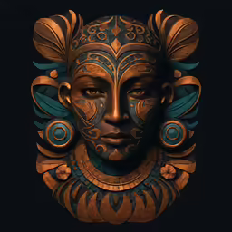 the face and upper half of the face of a woman in blue and gold
