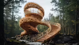 the walkway curves a bit in order to go across