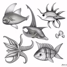 drawing of sea creatures by person