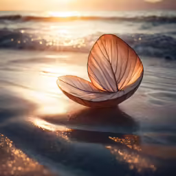 two small white shells are in the sand