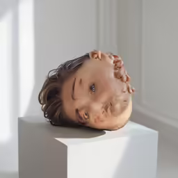 an image of a head laying on top of a white piece