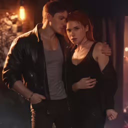 two people dressed in black posing for a picture