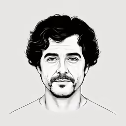 a black and white drawing of a man with beard