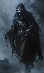 the grim skeleton in the forest is carrying a scooch