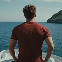 a man sitting on the back of a boat