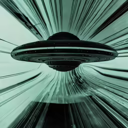 a very close up view of a spaceship in a city