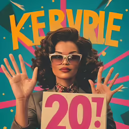 a woman holding up a sign with the number 20 on it