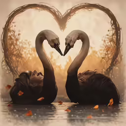 two woman that are holding a black and white swan