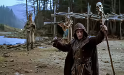 a person holding a stick in front of him