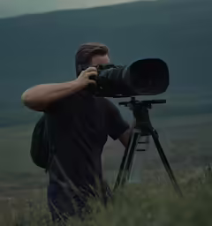 a man taking a photograph with a camera on a tripod
