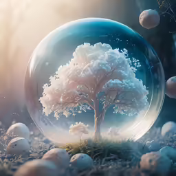 a glass sphere with a tree inside