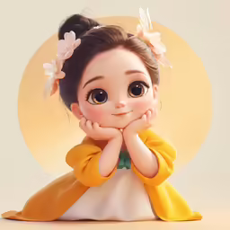 cute little girl with brown eyes wearing a yellow dress with flower in her hair
