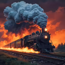 there is a train traveling on the tracks in front of some clouds