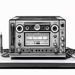 a boombox sitting on top of a wooden table