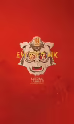 a photo of a cartoon animal face on red