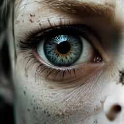 a blue eye with a lot of dirt around it