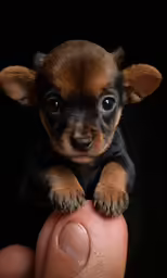 small chihuahua puppy is being held by a human