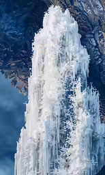 a very tall ice covered mountain under dark clouds