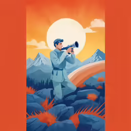 the cover for an animated game called big boy, featuring a man looking through a telescope