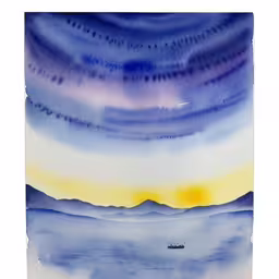 the painting is done with watercolors on paper,a painting that is on the side of a white wall