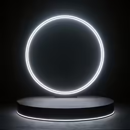 there is a round neon sculpture that can be seen in the dark