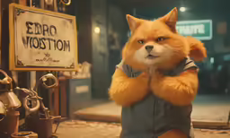 a fox standing in front of a store window